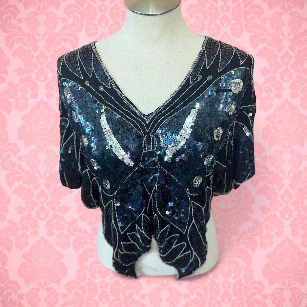 VINTAGE 70s/80s SEQUINED BUTTERFLY TOP - DISCO GLAM